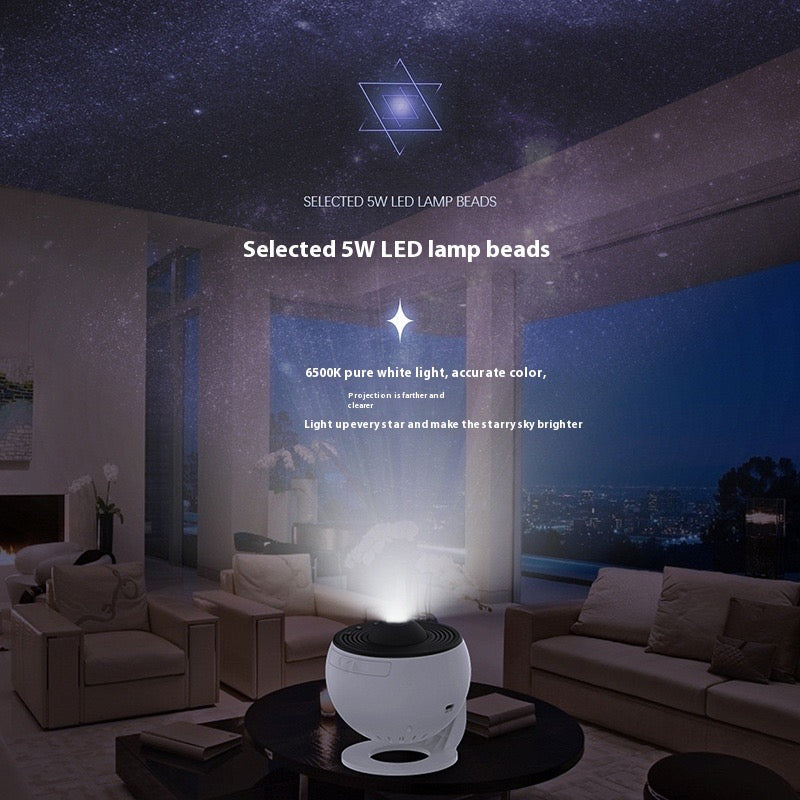Galaxy Star Projector filling a living room ceiling with stars