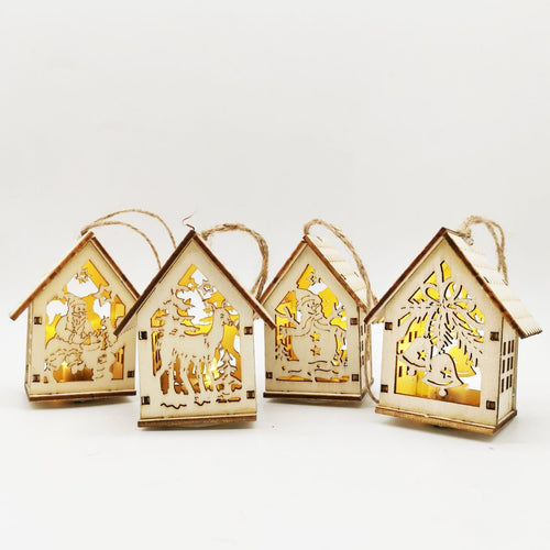 Christmas LED wooden house in four designs: Santa Claus, Snowman, Reindeer and Bell