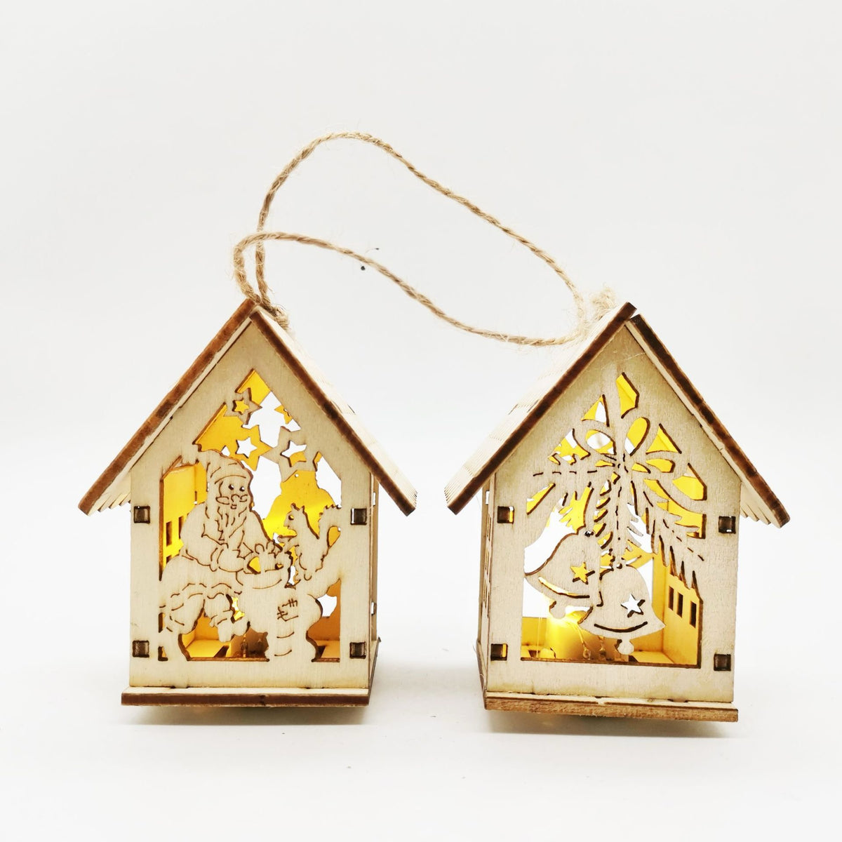 Christmas LED wooden house, Santa Claus and Bell designs