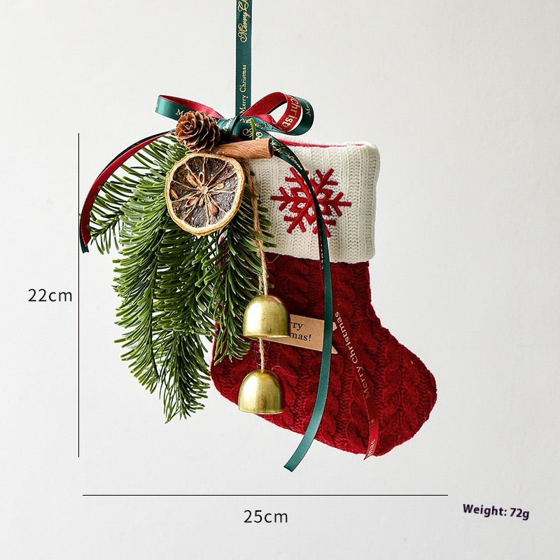 Knitted Christmas stocking, Double Bell design, 22 x 25 cm