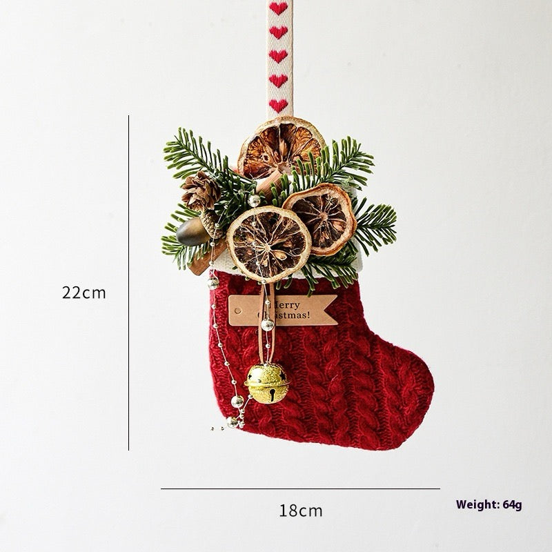 Knitted Christmas stocking, Golden Bell design, 22 x 18 cm