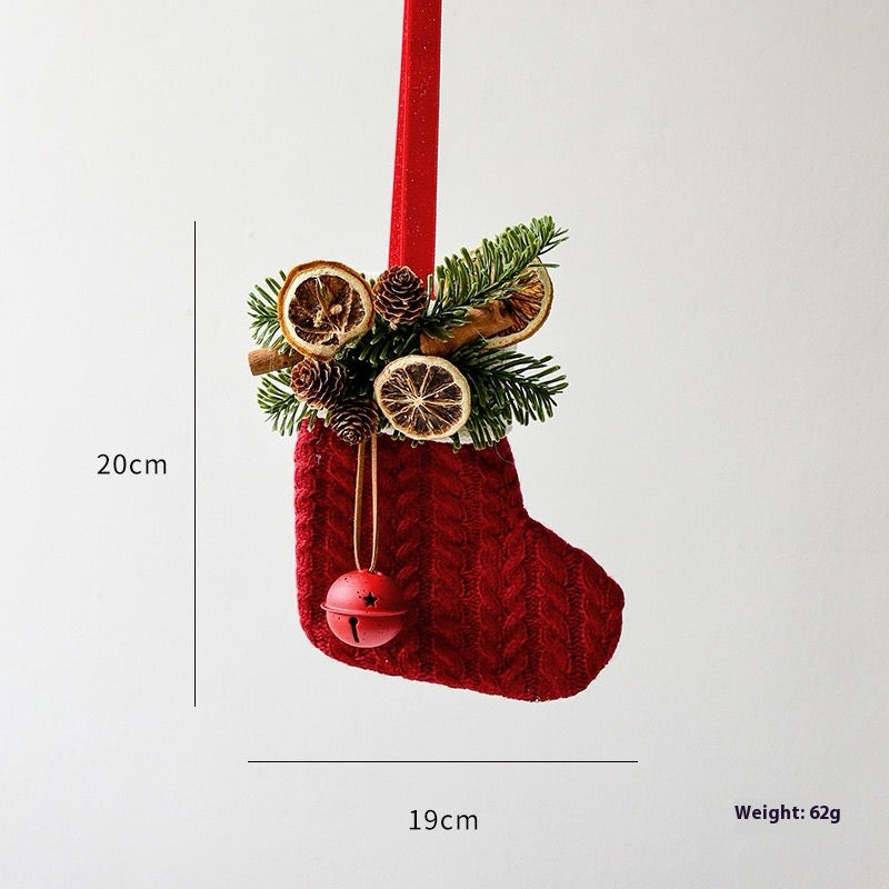 Knitted Christmas stocking, Red Bell design, 20 x 19 cm