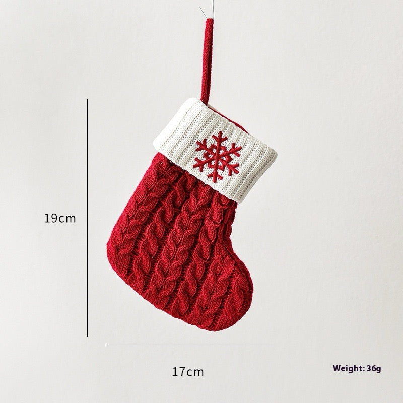 Knitted Christmas stocking, Snowflake design, 19 x 17 cm