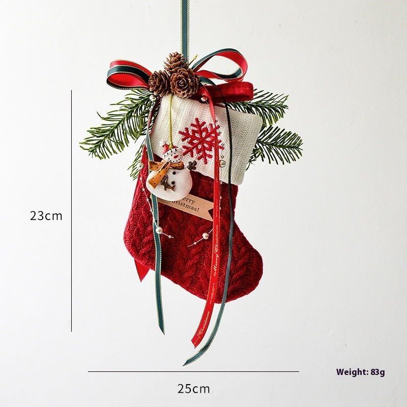 Knitted Christmas stocking, Snowman design, 23 x 25 cm