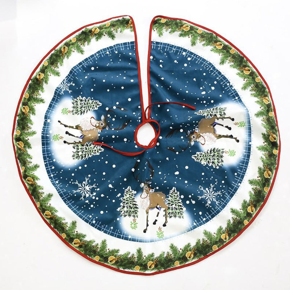 Christmas tree skirt, Blue Reindeer design, 90 cm